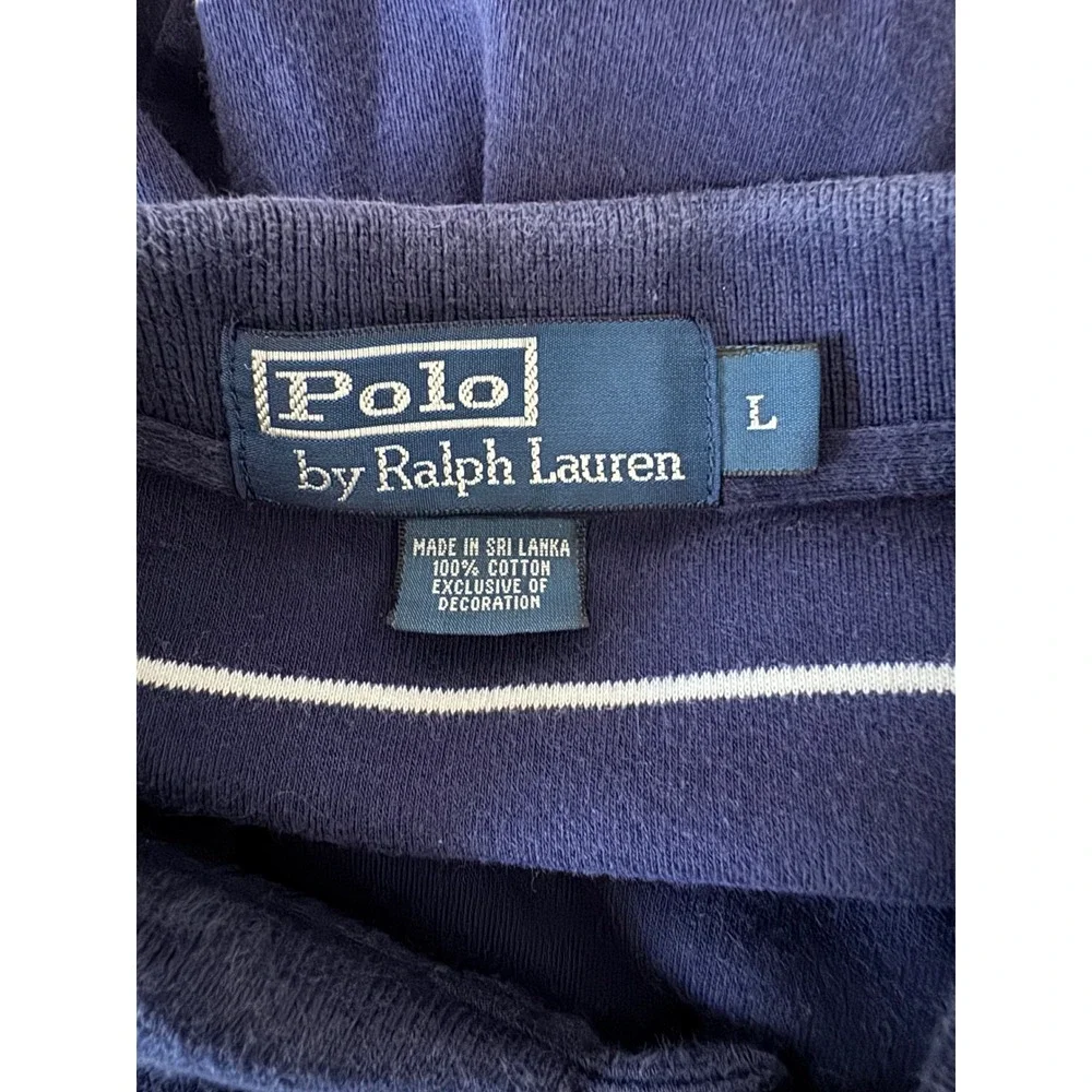 Polo Ralph Lauren Mens Large Navy Blue White Striped‎ Short Sleeve Polo Shirt